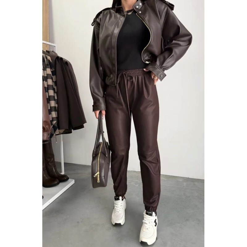 Pantalon en simili cuir taille élastique