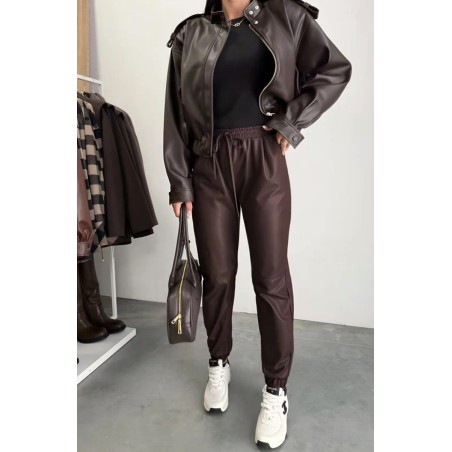 Pantalon en simili cuir taille élastique