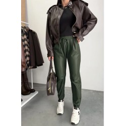 Pantalon en simili cuir taille élastique