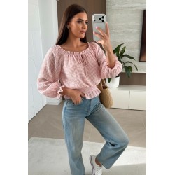 Blouse épaule dénudé imprimé carreaux