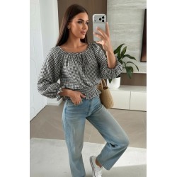 Blouse épaule dénudé imprimé carreaux