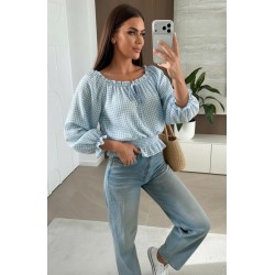 Blouse épaule dénudé imprimé carreaux